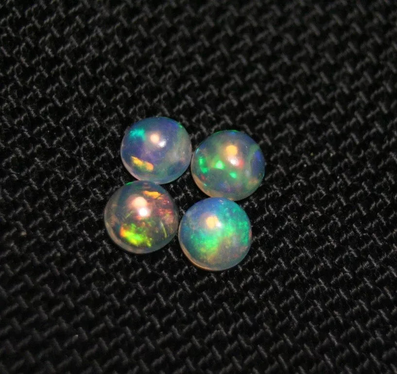 Welo Crystal Opal Round 5x5mm Cabochons 4pc Lot 1.42ct AAA Natural Opal Ethiopia