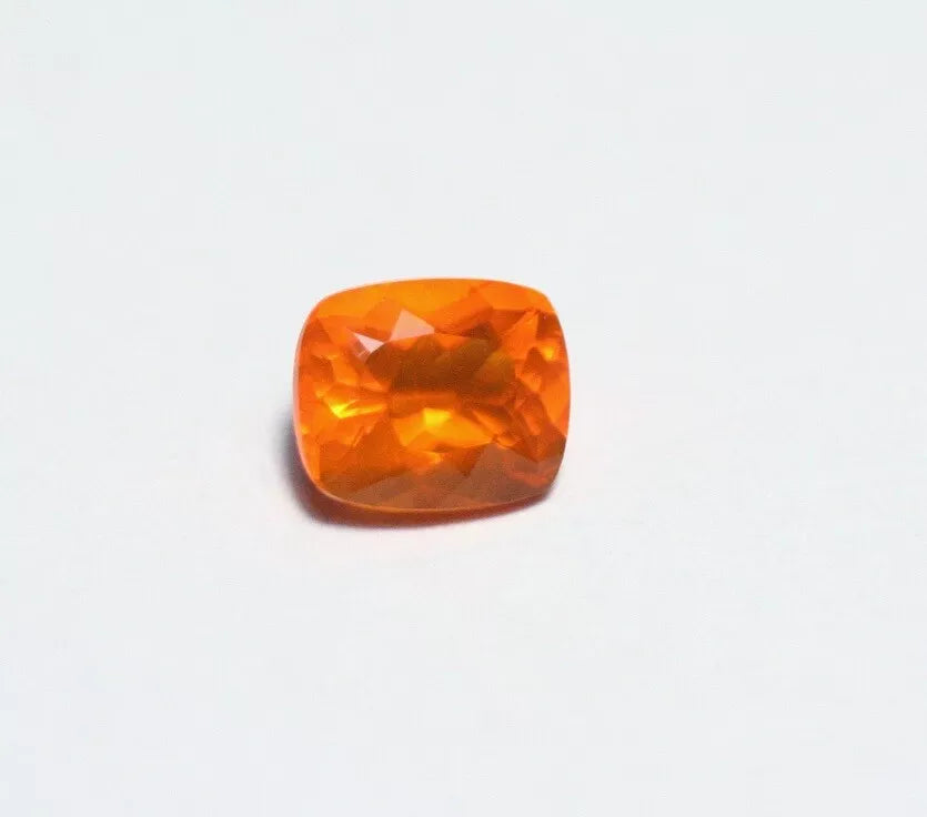 Faceted Orange Mexican Fire Opal 0.91ct Cushion Cut Natural Rich Opalescent 7x6mm