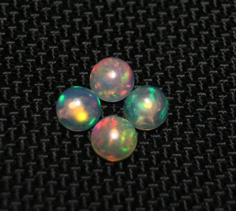 Welo Crystal Opal Round 5x5mm Cabochons 4pc Lot 1.76ct AAA Natural Opal Ethiopia