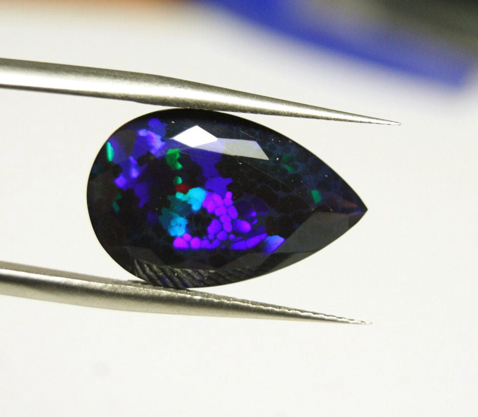 Faceted Black Welo Opal 5.9ct Mosaic Honeycomb AAA Ethiopian Opal 18x11mm