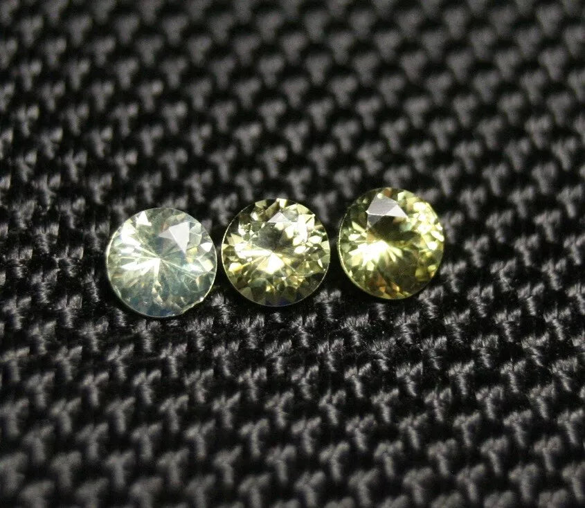 Rare Neon Yellowish Green Burmese Chrysoberyl 3pc Lot 0.9ct Scintillating 4x4mm