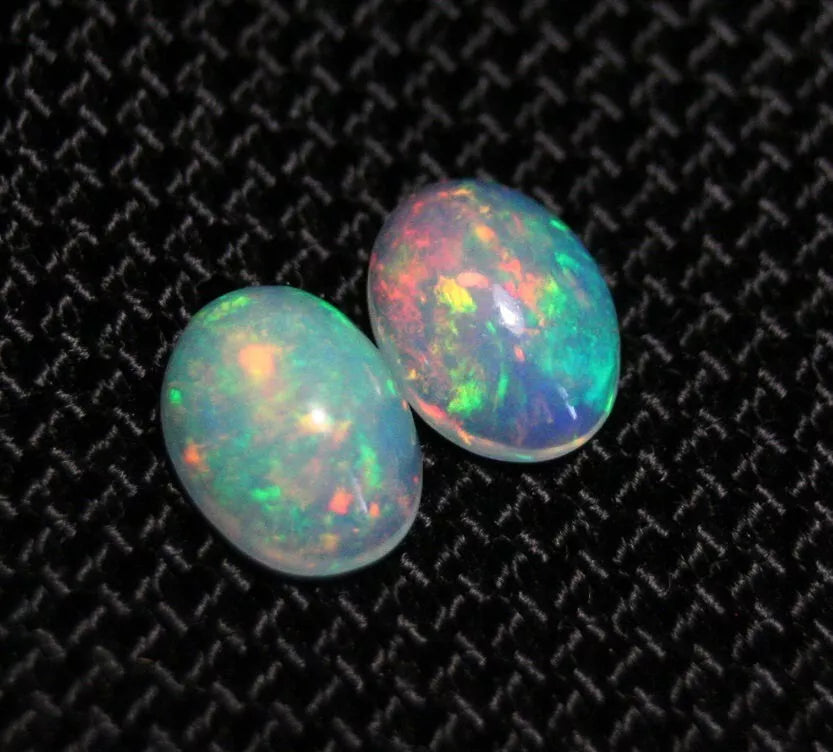 Welo Crystal Opal Cabochon Pair 1.57ct Rainbow Flash AAA Natural Opal 8x6mm