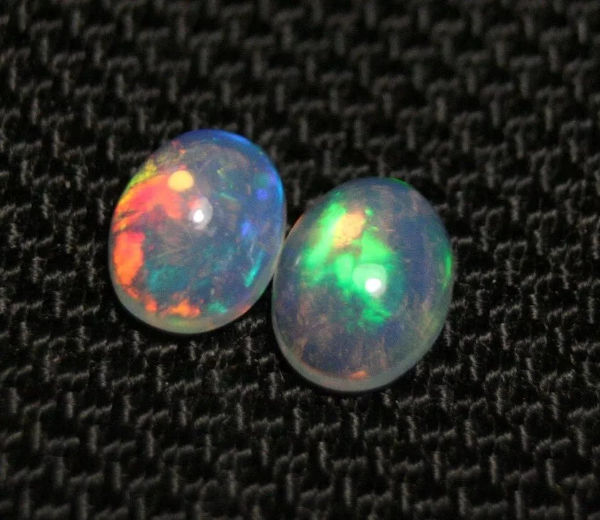 1.57ct Welo Crystal Opal Cabochon Pair Neon Flash Natural Ethiopian Opal 8x6mm