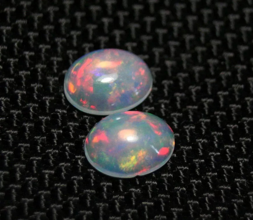 Welo Crystal Opal Cabochon Pair 1.37ct Rainbow Flash AAA Natural Opal 8x6mm