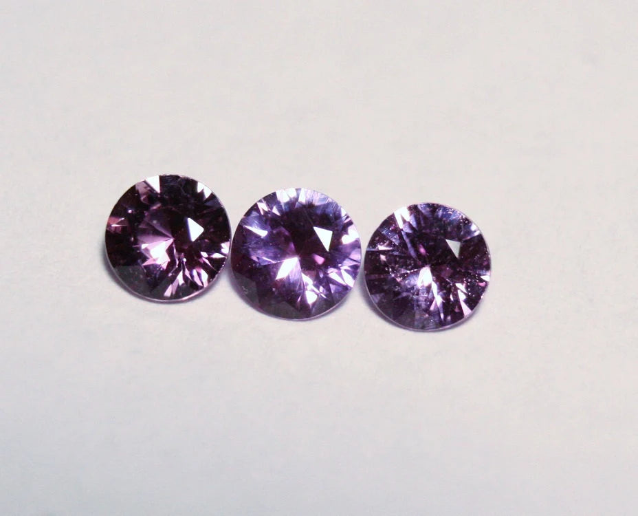 Umba Natural Sapphire 1.16ct 3pc Lot Magenta Pink Purple Untreated Precision Cut 4.2x4.2mm