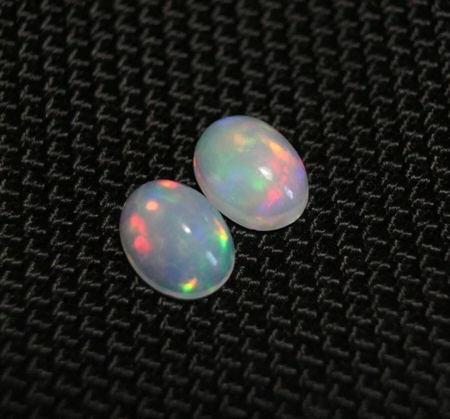 Welo Crystal Opal Cabochon Pair 1.74ct Rainbow Flash AAA Natural Opal 8x6mm