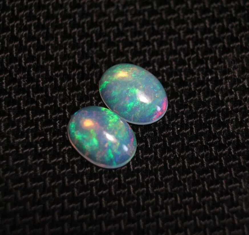 Welo Crystal Opal Cabochon Pair 1.23ct Neon Flash AAA Natural Opal 8x6mm