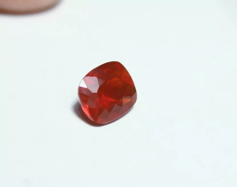 Faceted Red Mexican Fire Opal 0.7ct Cushion Cut Natural Rich Opalescent AAA