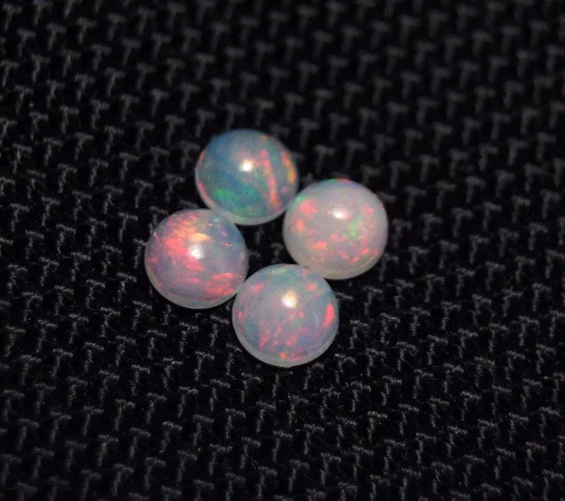 Welo Crystal Opal Round 5x5mm Cabochons 4pc Lot 1.44ct AAA Natural Opal Ethiopia