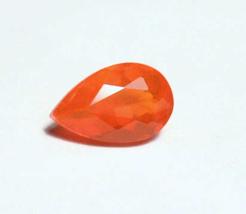 Faceted Orange Mexican Fire Opal 1.07ct Pear Cut Natural Rich Opalescent 9x6mm