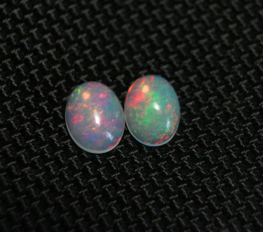 Welo Crystal Opal Cabochon Pair 1.43ct Rainbow Flash AAA Natural Opal 8x6mm