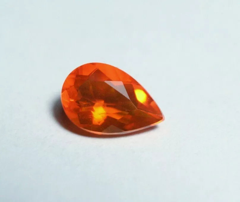 Faceted Orange Mexican Fire Opal 0.65ct Pear Cut Natural Opalescent 8x5mm