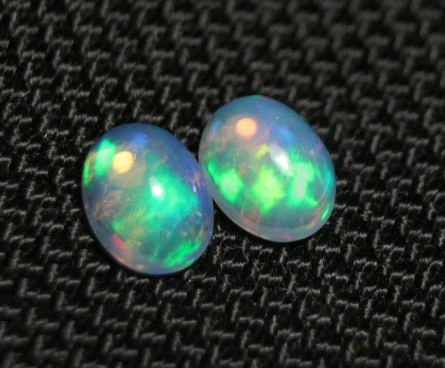 1.77ct Welo Crystal Opal Cabochon Pair Neon Flash Natural Ethiopian Opal 8x6mm