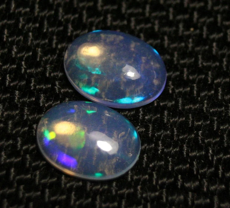 Welo Crystal Opal Cabochon Pair 1.24ct Neon Flash AAA Natural Opal 8x6mm