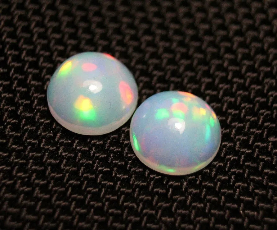 Welo Crystal Opal Cabochon Pair 3.45ct Neon Rounds AAA Natural Jelly Opal 9x9mm