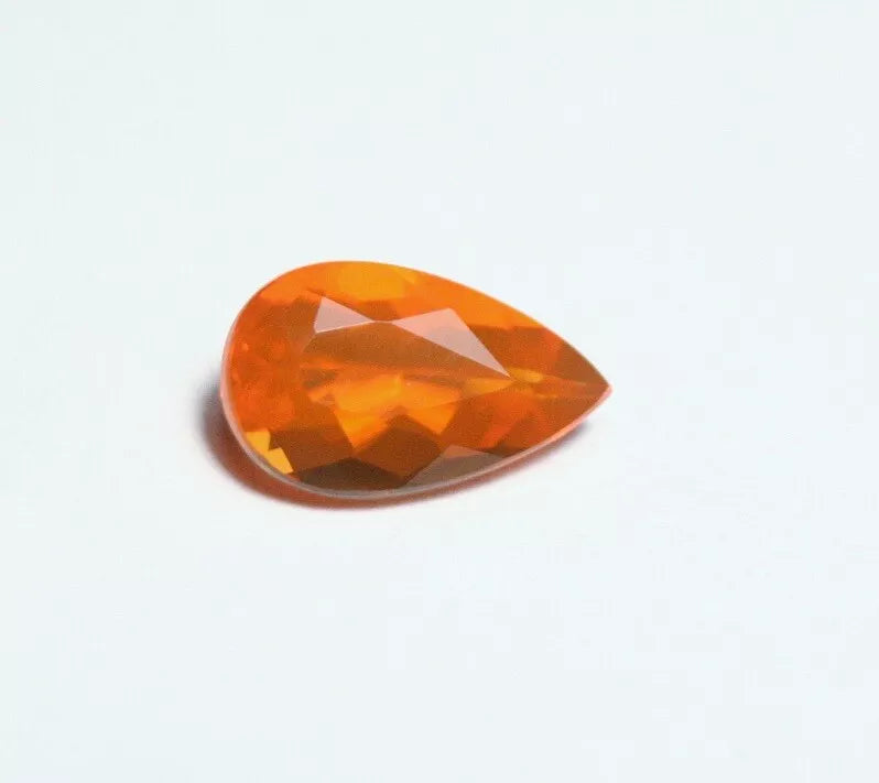 Faceted Orange Mexican Fire Opal 0.74ct Pear Cut Natural Rich Opalescent 9x5mm