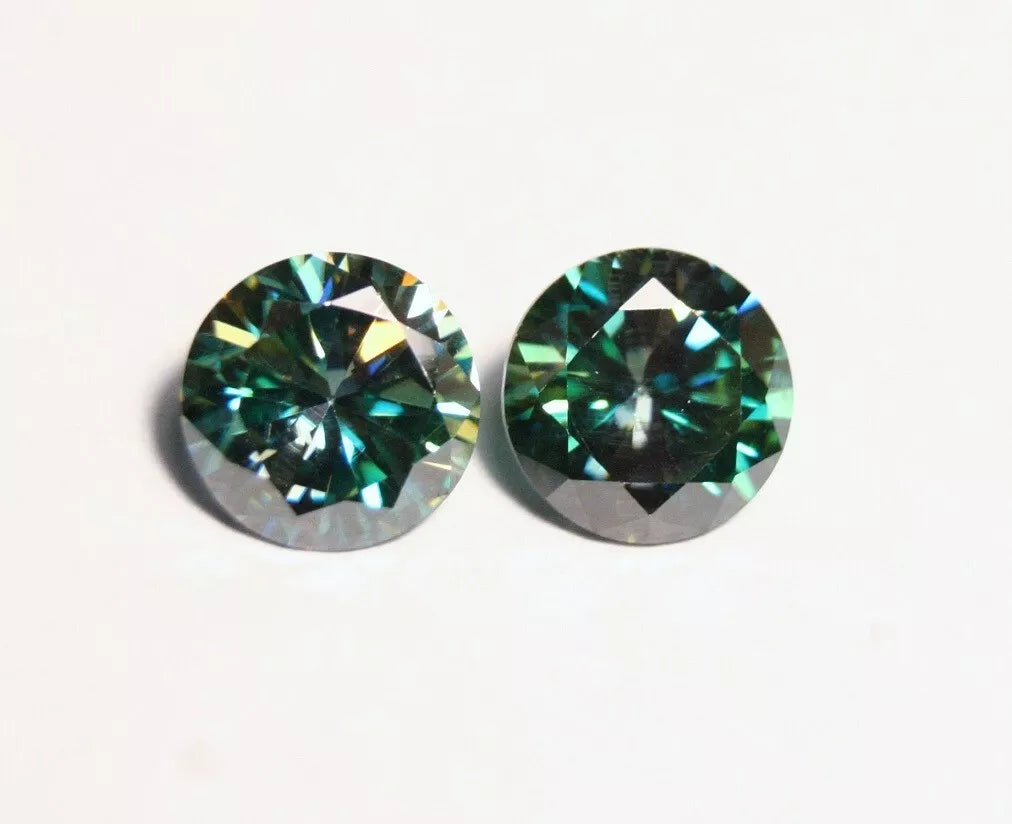 Sea Blue Moissanite 2.3ct Round Pair Beautiful Precision Cut Blue Green Gems 7x7mm