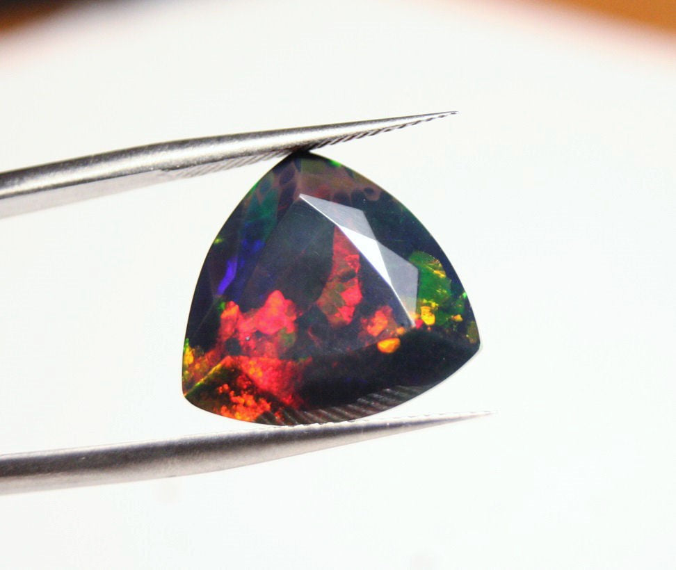 Faceted Black Welo Opal 8.15ct Natural Opal Ethiopia Rainbow Blaze Video 15x15mm