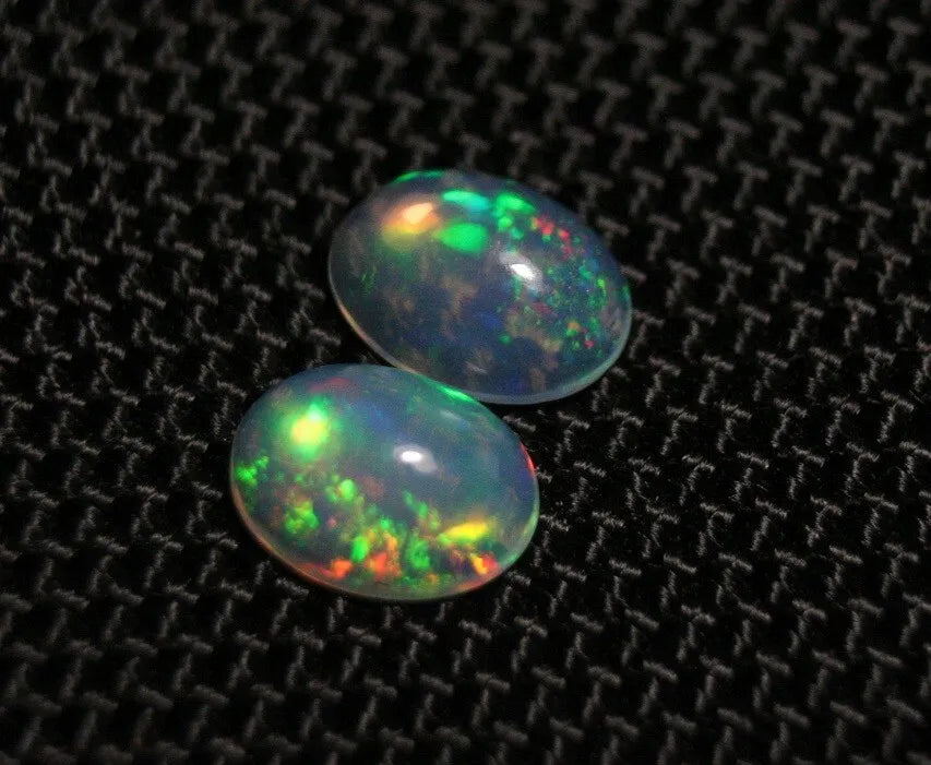 Welo Crystal Opal Cabochon Pair 1.91ct Neon Blaze AAA Natural Jelly Opal 9x7mm