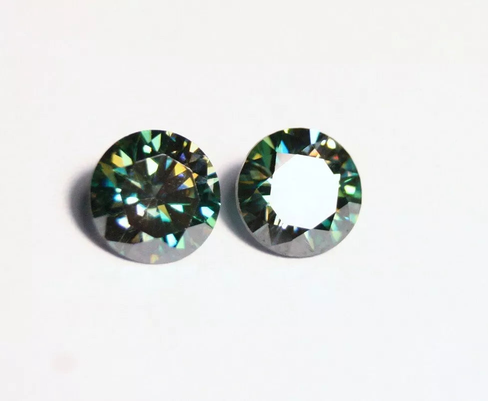 2.3ct Forest Green Moissanite Round Pair - Beautiful Precision Cut Gems - 7x7mm