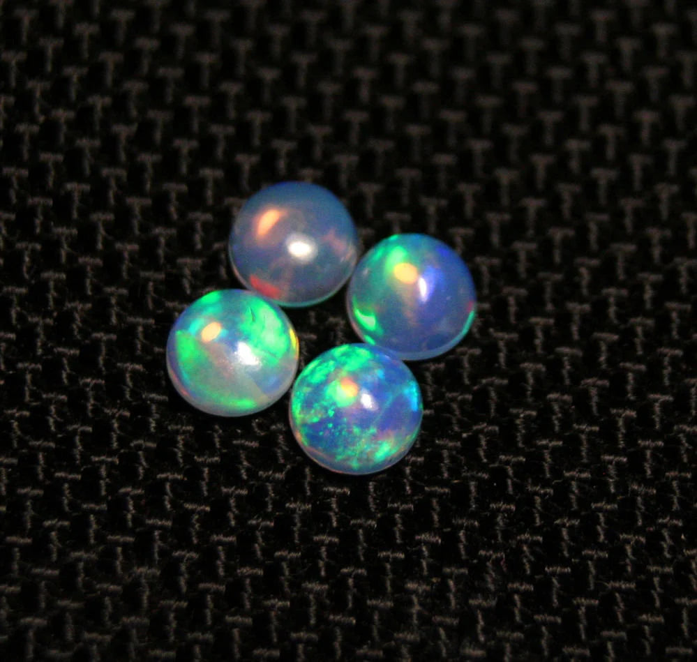 Welo Opal Round 5x5mm Cabochons 4pc Lot 1.26ct AAA Neon Natural Ethiopian Opal