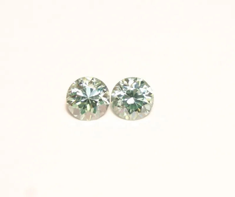 Light Green Moissanite Round Pair 0.75ct Beautiful Precision Cut Gems 4.9mm