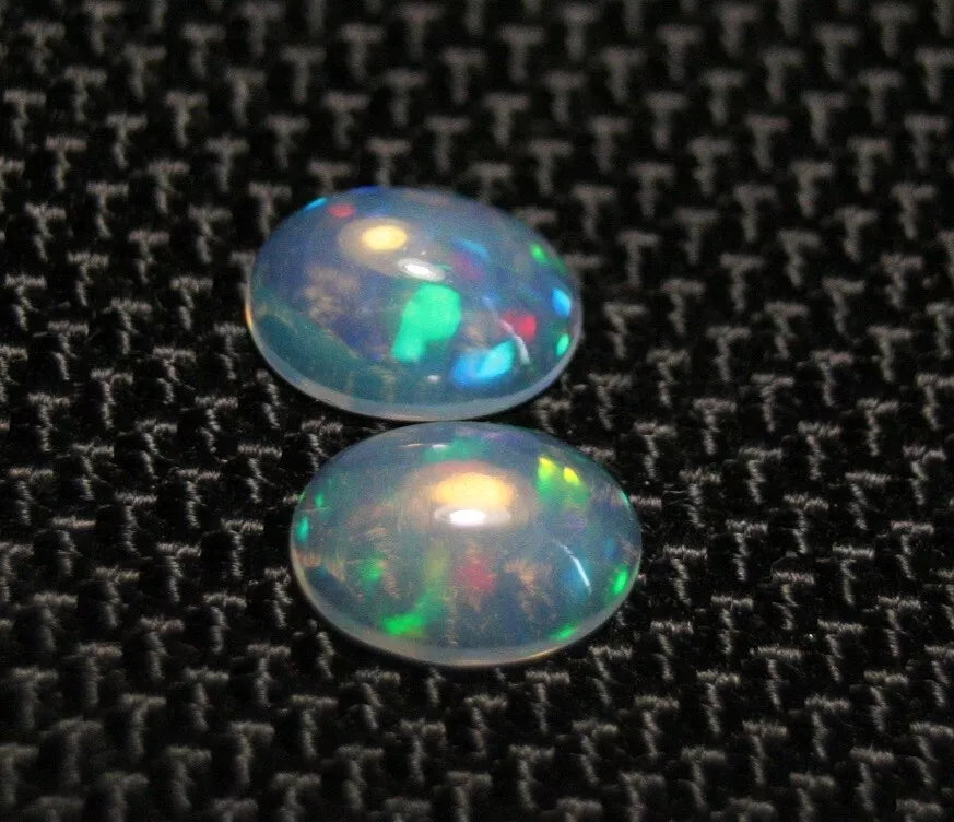 Welo Crystal Opal Cabochon Pair 1.32ct Rainbow Flash AAA Natural Opal 8x6mm