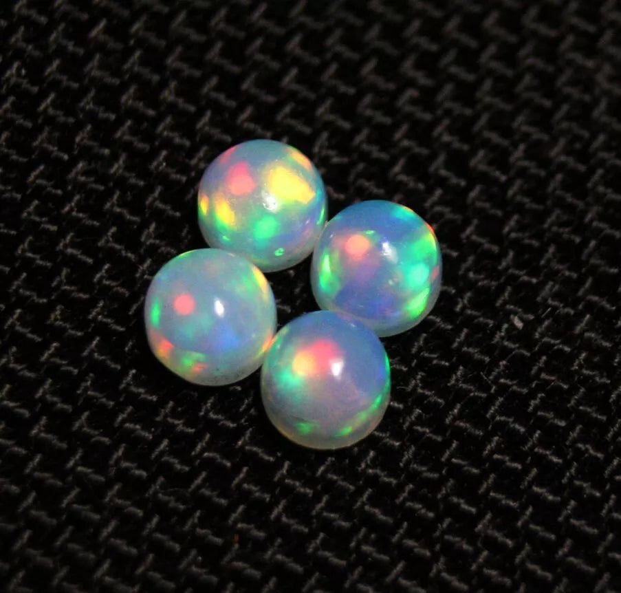 Welo Crystal Opal Round 5x5mm Cabochons 4pc Lot 1.83ct AAA Natural Opal Ethiopia