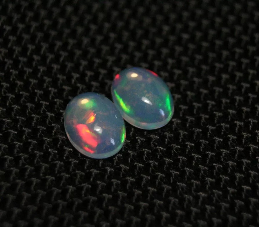 Welo Crystal Opal Cabochon Pair 1.5ct Rainbow Flash AAA Natural Opal 8x6mm