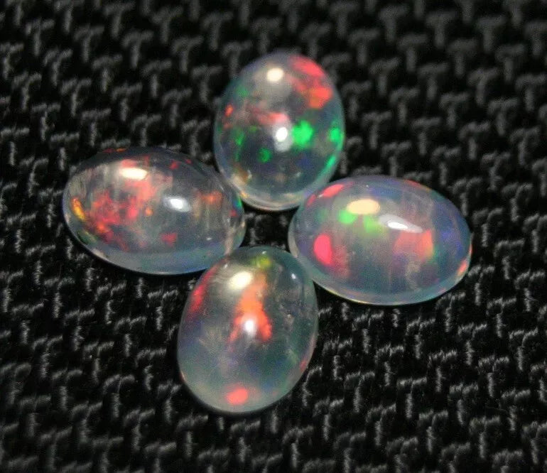 Welo Opal Cabochon Rainbow Flash 7x5mm 4pc Lot 2.1ct Natural Opal Ethiopia