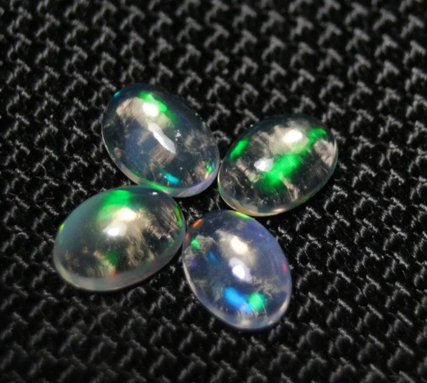 Welo Opal Cabochon Rainbow Flash 7x5mm 4pc Lot 2.13ct Natural Opal Ethiopia