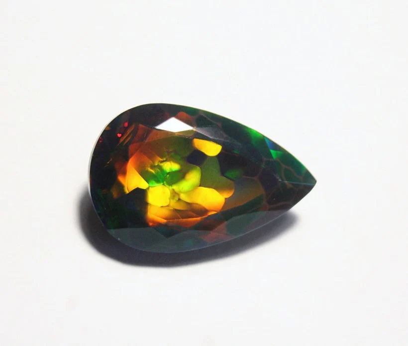 Faceted Black Welo Opal 9.1ct AAA Natural Opal Ethiopia Honeycomb Pear Video