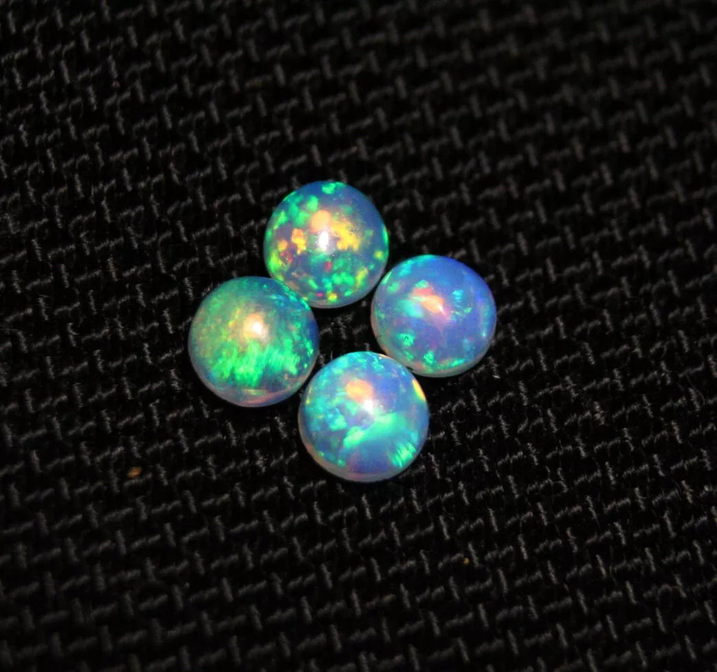 Welo Crystal Opal Round 5x5mm Cabochons 4pc Lot 1.46ct AAA Natural Opal Ethiopia