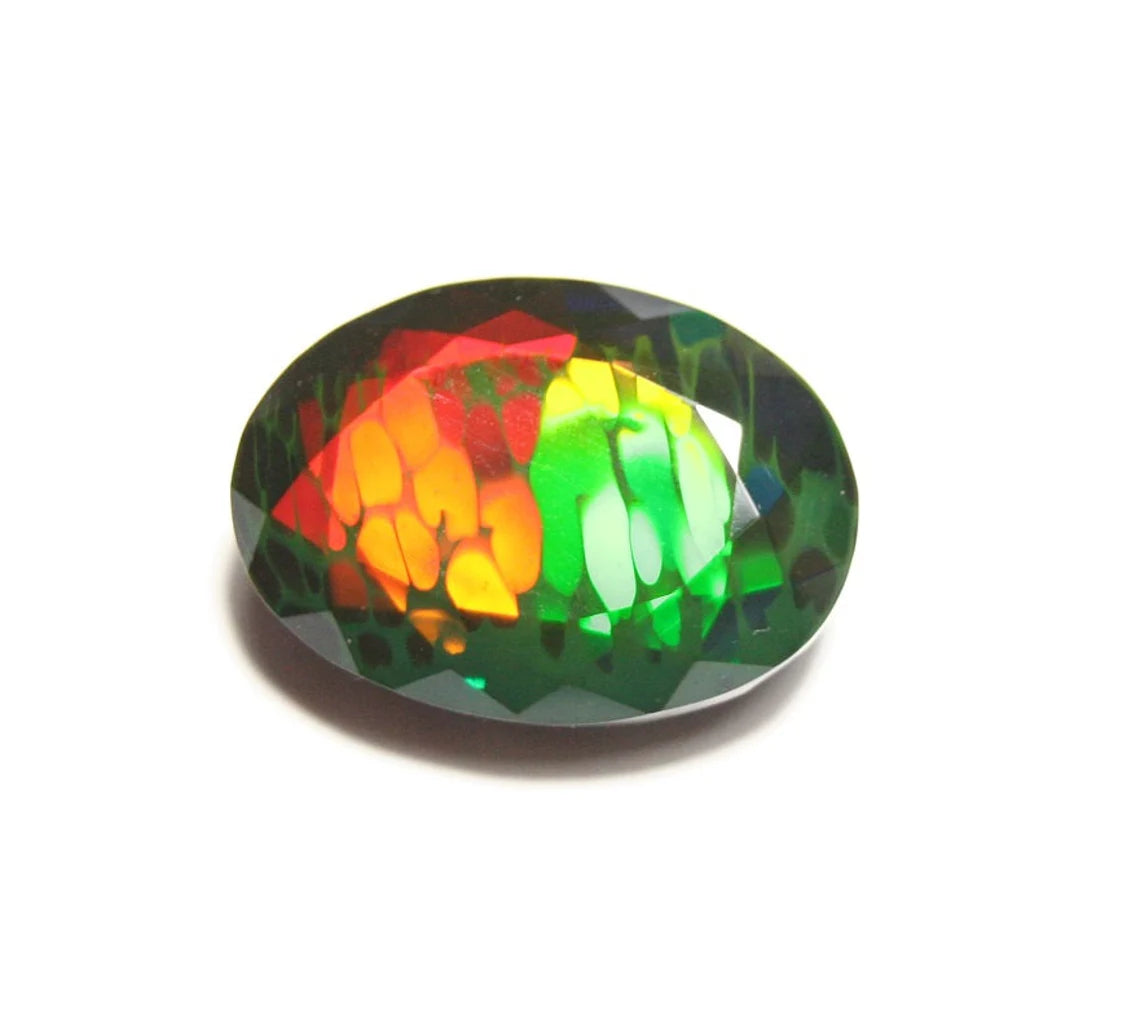 Faceted Black Welo Opal 8.27ct Rainbow Honeycomb Natural Ethiopian Opal 17x12mm