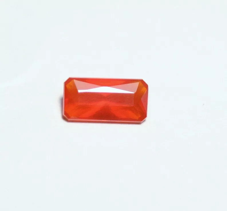 Faceted Orange Mexican Fire Opal 0.6ct Emerald Cut Natural Rich Opalescent 8x4mm