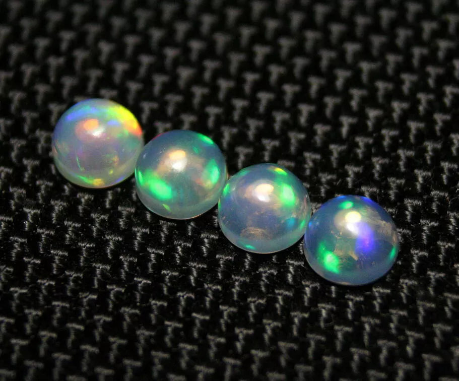 Welo Crystal Opal Round 5x5mm Cabochons 4pc Lot 1.68ct AAA Natural Jelly Opal