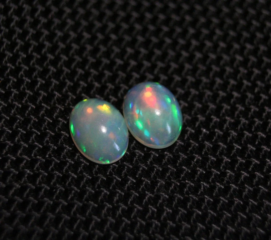 Welo Crystal Opal Cabochon Pair 1.44ct Neon Flash AAA Natural Opal 8x6mm