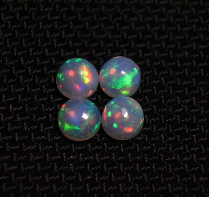 Welo Crystal Opal Round 5x5mm Cabochons 4pc Lot 1.78ct AAA Natural Ethiopian Opal