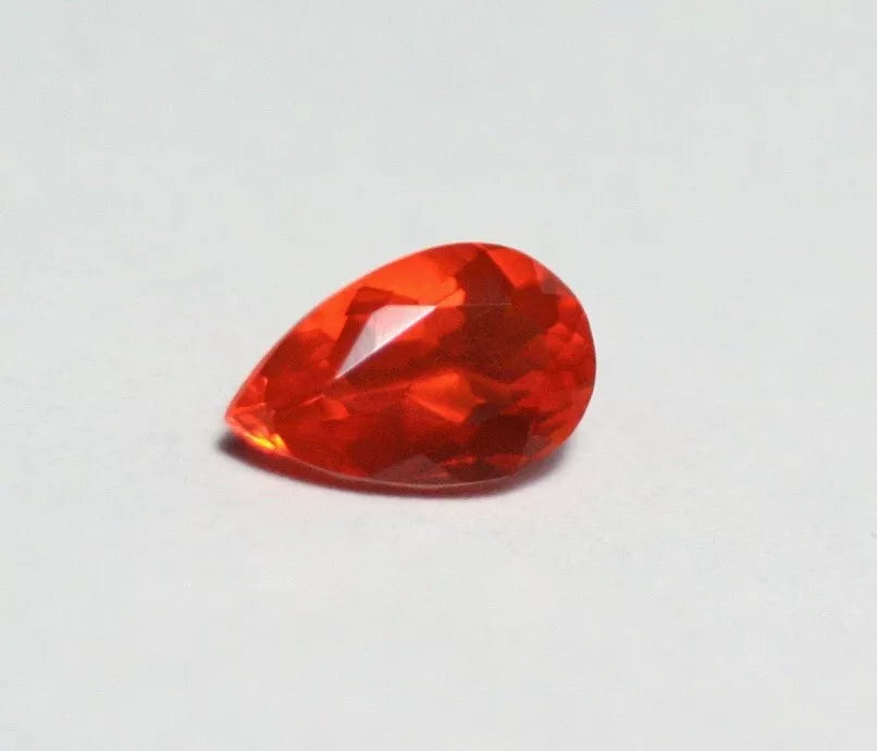 Faceted Orange Mexican Fire Opal 0.64ct Pear Cut Natural Opalescent 8x5mm