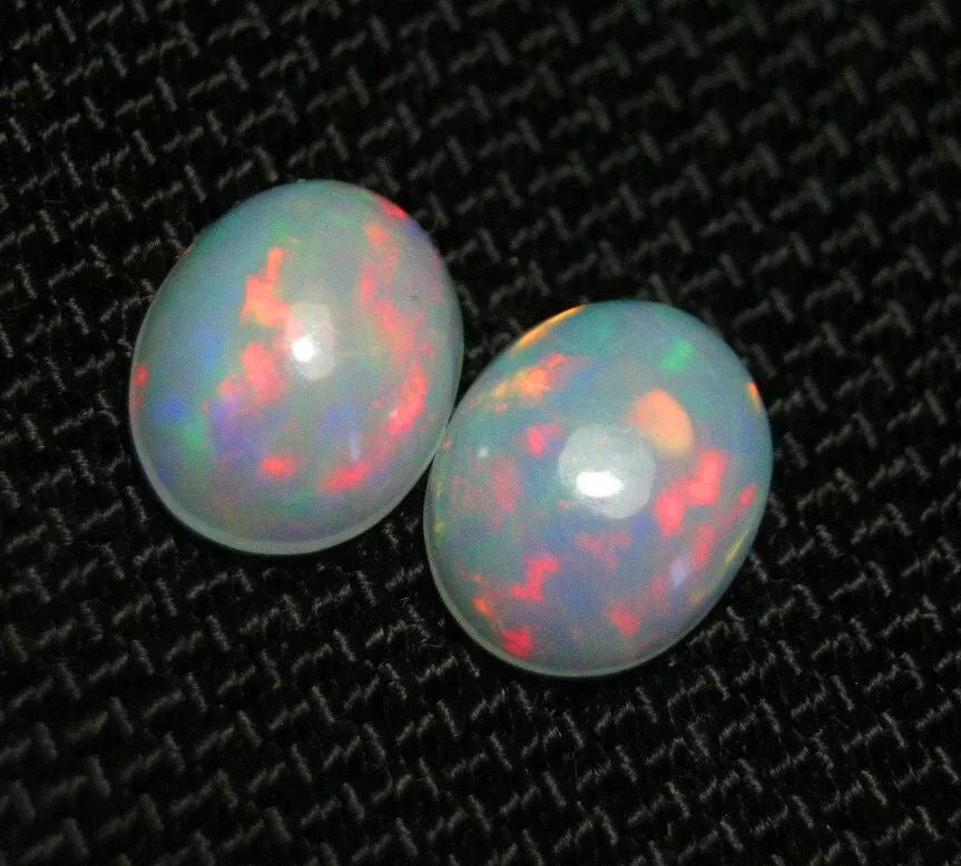 Welo Crystal Opal Cabochon Pair 3.1ct Rainbow Ovals AAA Natural Jelly Opal 10x8mm