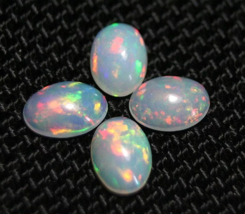 Welo Opal Cabochon Rainbow Flash 7x5mm 4pc Lot 1.72ct Natural Opal Ethiopia