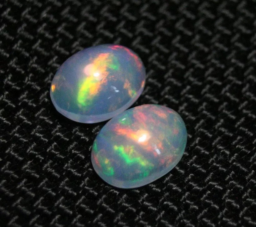 Welo Crystal Opal Cabochon Pair 1.89ct Rainbow Flash AAA Natural Opal 8x6mm