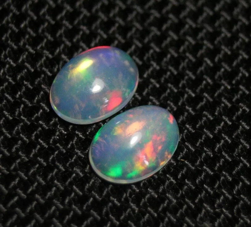 Welo Crystal Opal Cabochon Pair 1.29ct Rainbow Flash AAA Natural Opal 8x6mm