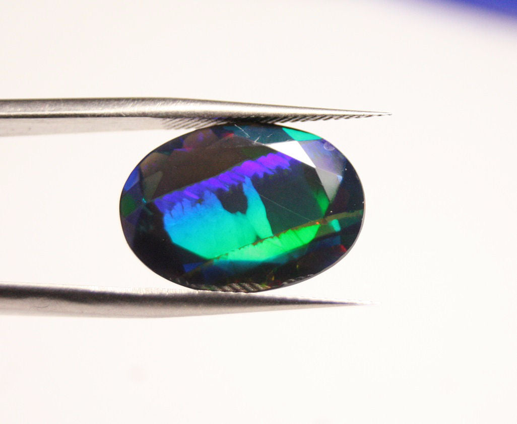 Faceted Black Welo Opal 5.6ct Rainbow Broadflash Natural Ethiopian Opal Video