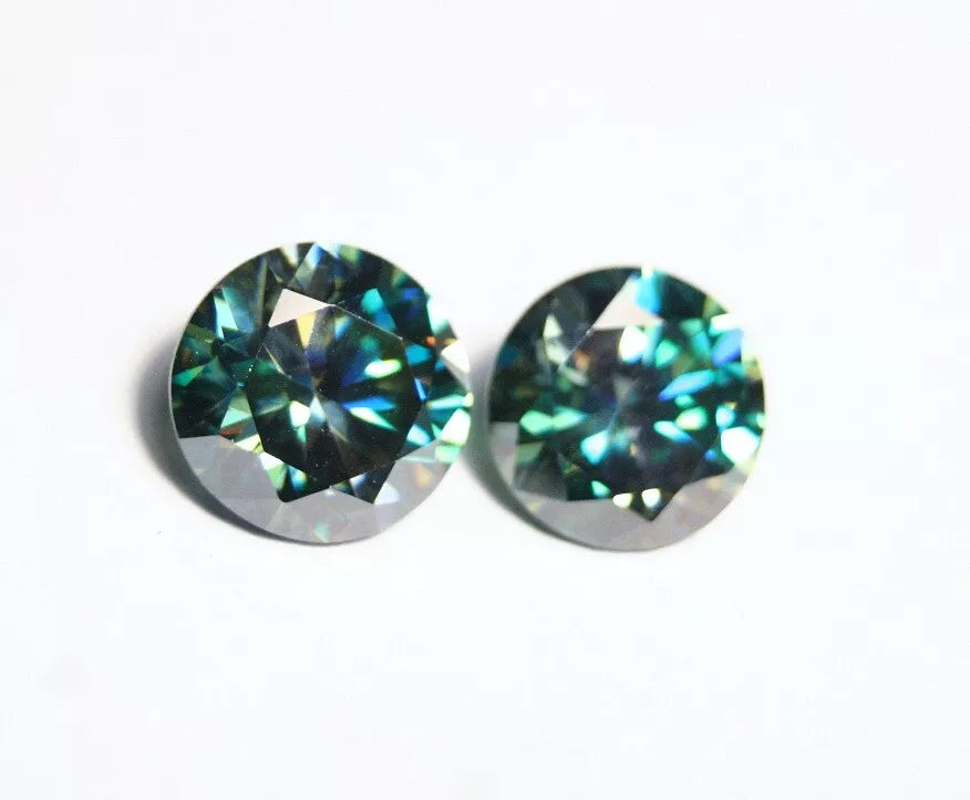 4.57ct Teal Moissanite Round Pair - Beautiful Precision Cut Gems - 9x9mm