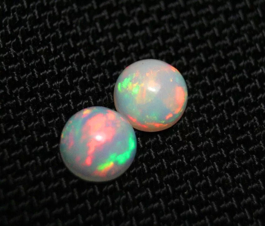 2ct Welo Precious Opal Cabochon Pair Rainbow Rounds AAA Jelly Opal 7x7mm