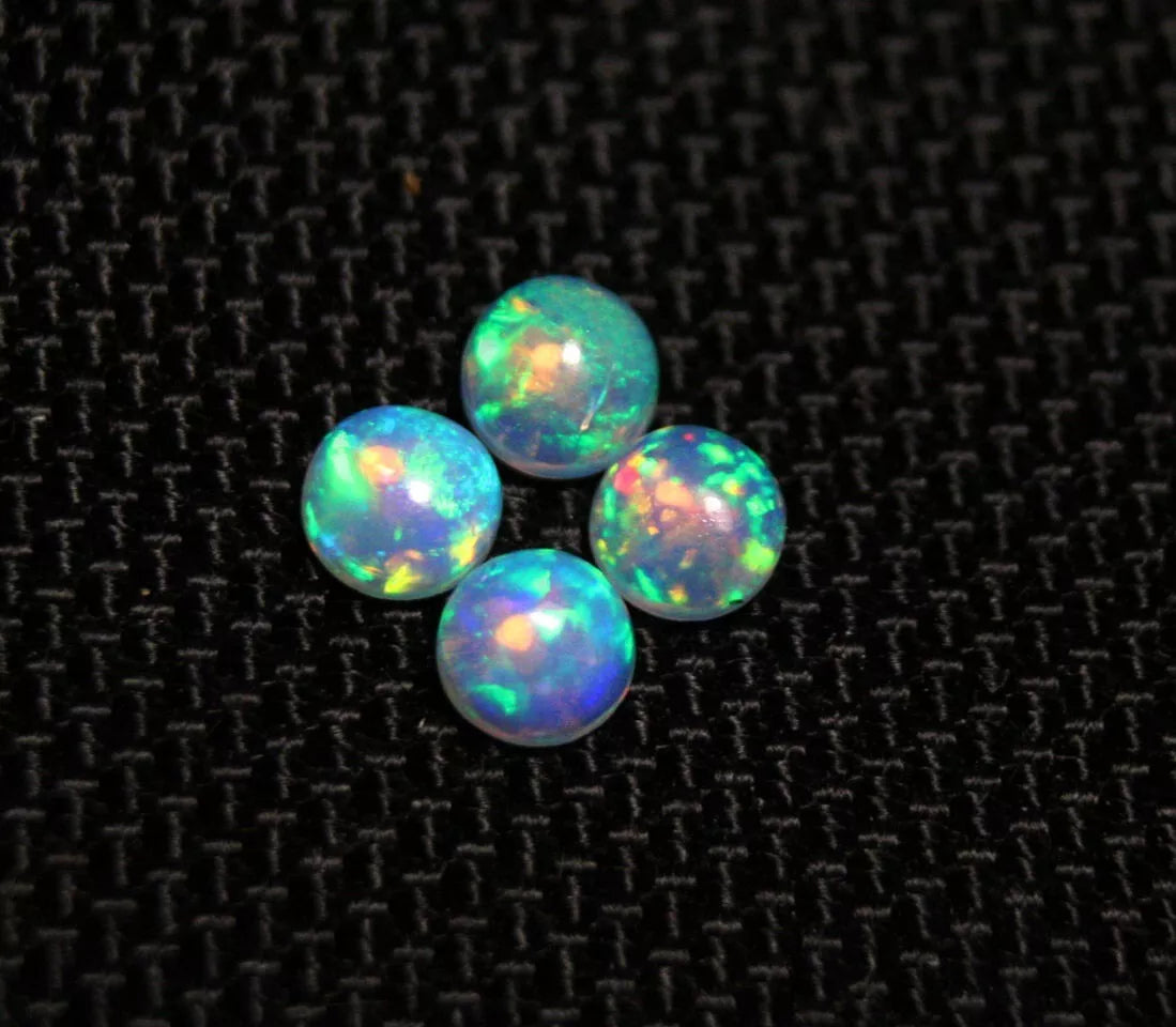 Welo Crystal Opal Round 5x5mm Cabochons 4pc Lot 1.46ct AAA Natural Opal Ethiopia