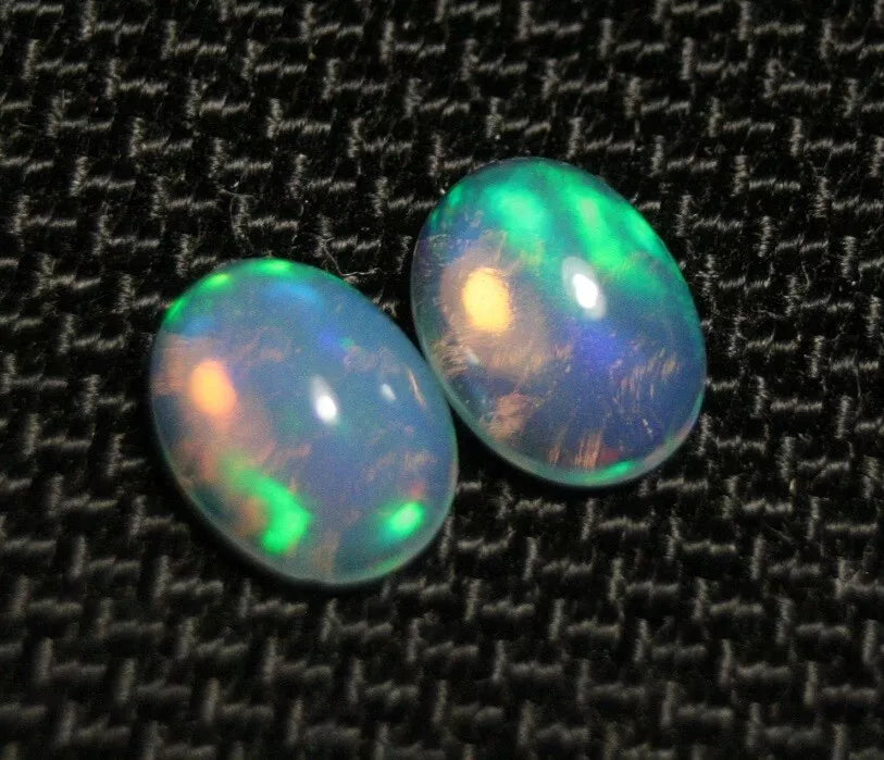 1.77ct Welo Crystal Opal Cabochon Pair Neon Flash Natural Ethiopian Opal 8x6mm