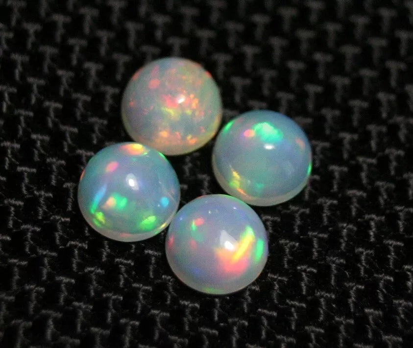 Welo Crystal Opal Round 5x5mm Cabochons 4pc Lot 1.5ct AAA Natural Opal Ethiopia