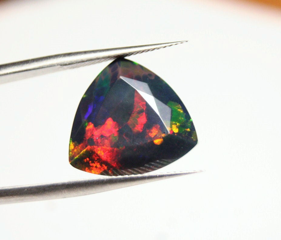 Faceted Black Welo Opal 8.15ct Natural Opal Ethiopia Rainbow Blaze Video 15x15mm